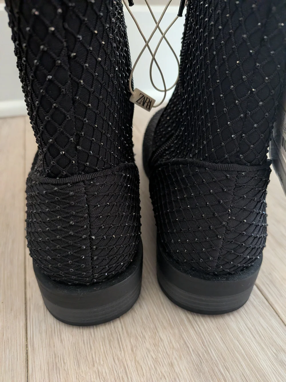 ZARA Black Quilted Ankle Booties with Subtle Sparkle